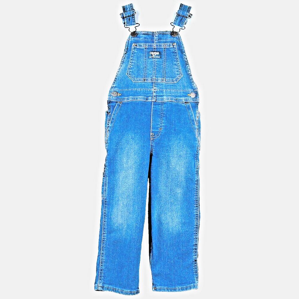 OshKosh B'gosh Boys Blue Denim Overalls Size 4T Vestbak Jean Jump Suit Classic